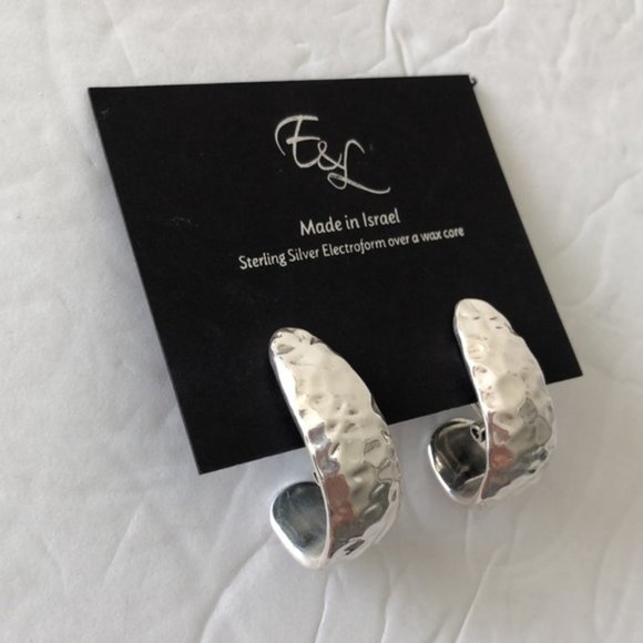 E&L Sterling Silver Earrings Electroform Hammered Israel 1.5" long - Picture 5 of 12